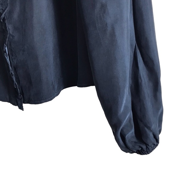 Evereve Medium Navy Thea Washed Satin Ruffle Button Down Shirt Capsule - Picture 7 of 8